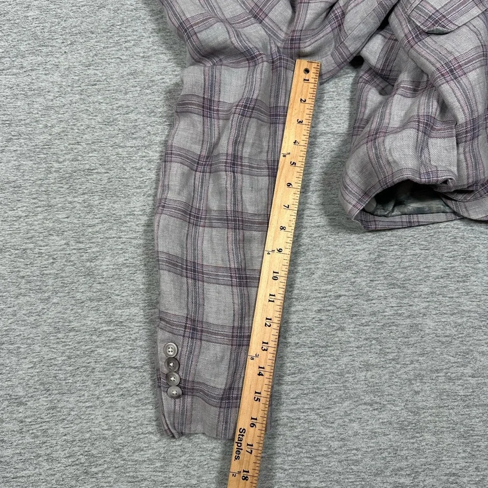 Tallia Blazer Mens Size 38S Purple Plaid 100% Linen Two Button City Jacket